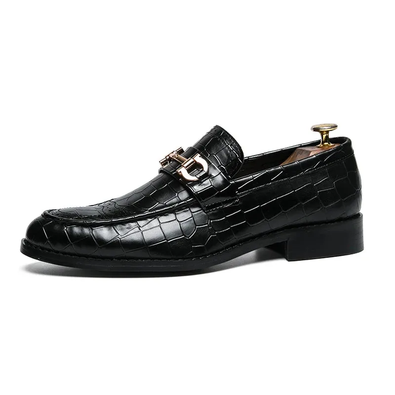 Hnzxzm Designer Metal Buckle Loafers Men's Business Dress Fashion Casual Black Patent Leather Pointed-Toe Shoes Men's Loafers Slip-On