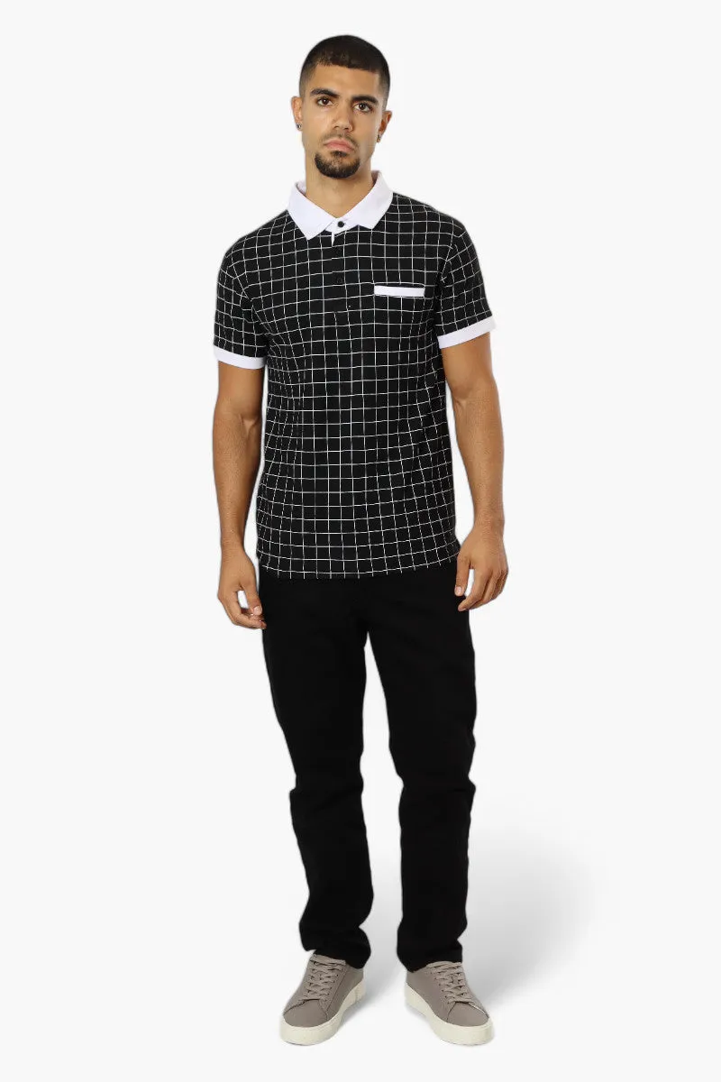 Jay Y. Ko Grid Pattern Polo Shirt - Black