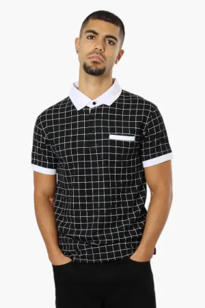 Jay Y. Ko Grid Pattern Polo Shirt - Black