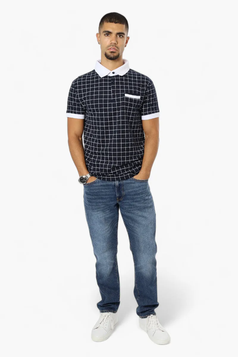 Jay Y. Ko Grid Pattern Polo Shirt - Navy