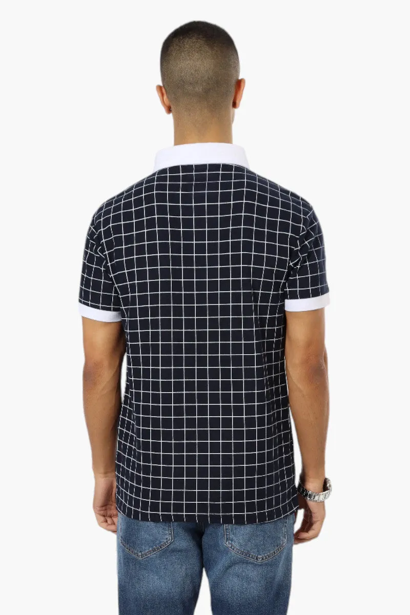 Jay Y. Ko Grid Pattern Polo Shirt - Navy