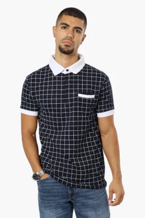 Jay Y. Ko Grid Pattern Polo Shirt - Navy