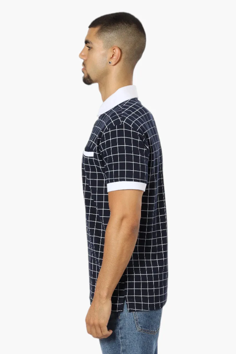 Jay Y. Ko Grid Pattern Polo Shirt - Navy