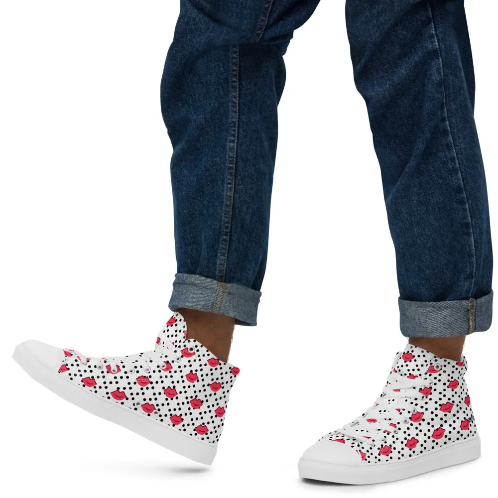 Kiss Print Men's High Tops, Valentine's Day Designer Men's High Top Canvas Sneaker Shoes (US Size: 5-13)