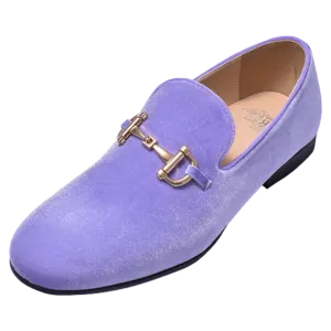 Lavender Men's Velvet Luxury Design Slip-On Loafer with Gold Buckle