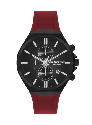 Lee Cooper Men's Multifunction Watch Analog, Black Dial Red Silicone Strap, LC07854.658