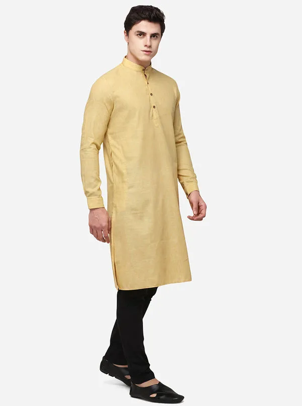 Lemon Yellow Self Textured Regular Fit Modi Kurta | JadeBlue