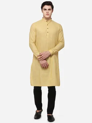 Lemon Yellow Self Textured Regular Fit Modi Kurta | JadeBlue