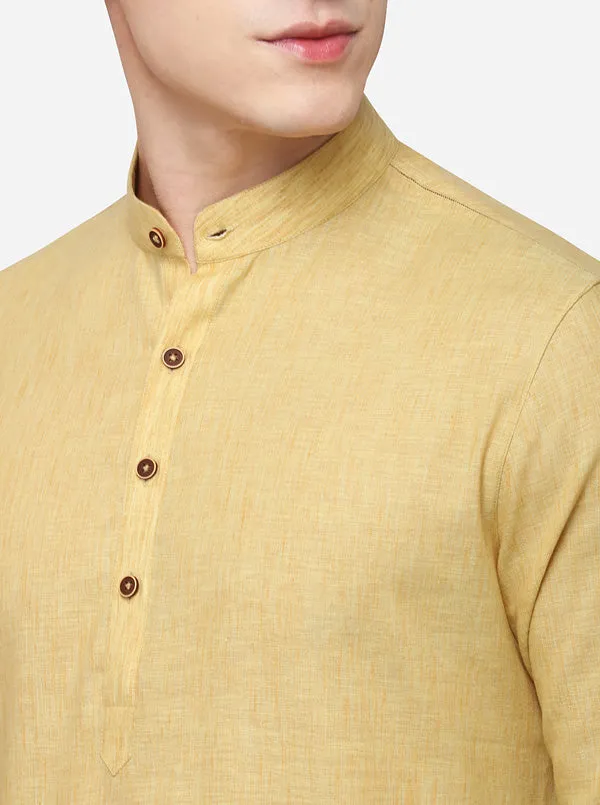 Lemon Yellow Self Textured Regular Fit Modi Kurta | JadeBlue