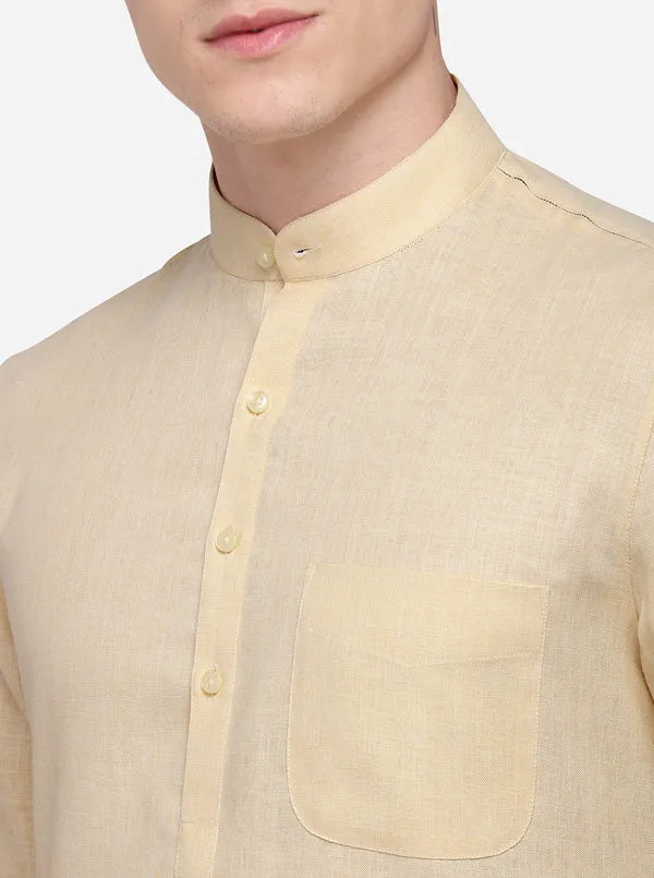 Light Beige Self Textured Regular Fit Modi Kurta | JadeBlue