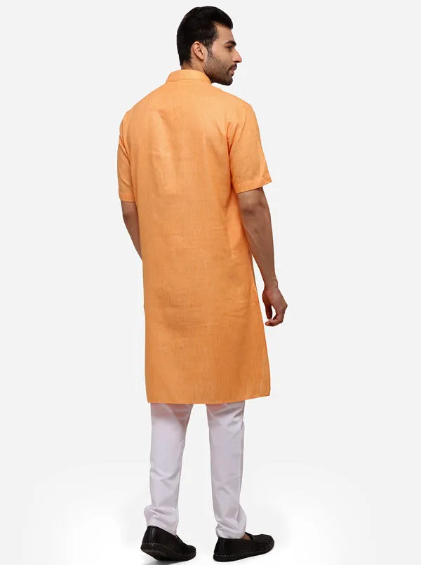 Light Orange Self Textured Regular Fit Modi Kurta | JadeBlue