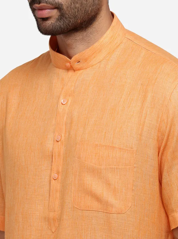 Light Orange Self Textured Regular Fit Modi Kurta | JadeBlue