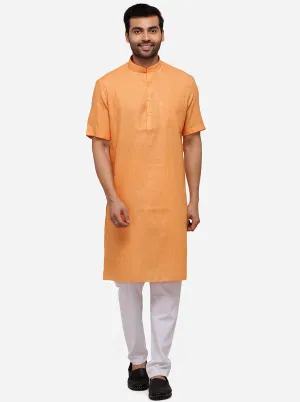 Light Orange Self Textured Regular Fit Modi Kurta | JadeBlue