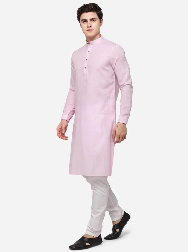 Light Pink Self Textured Regular Fit Modi Kurta | JadeBlue