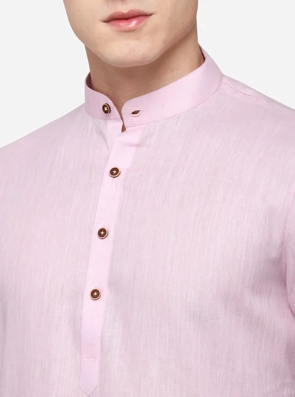 Light Pink Self Textured Regular Fit Modi Kurta | JadeBlue