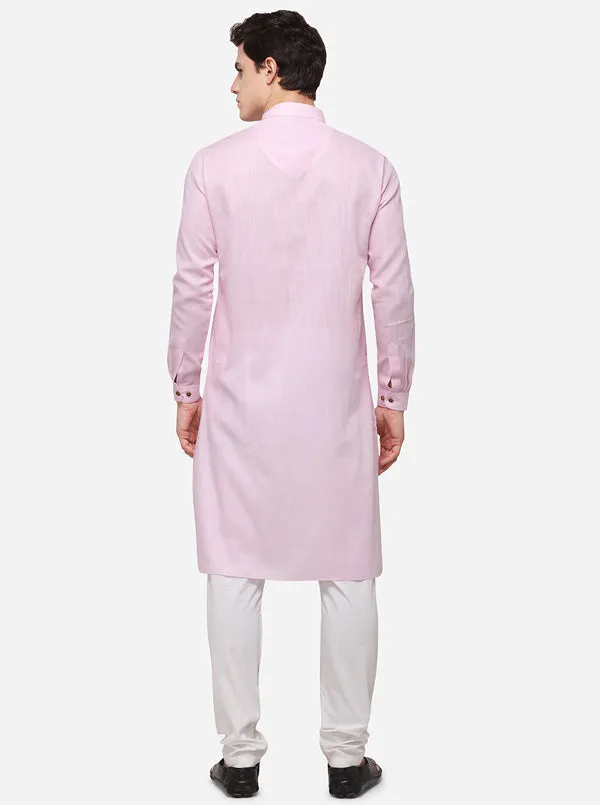 Light Pink Self Textured Regular Fit Modi Kurta | JadeBlue