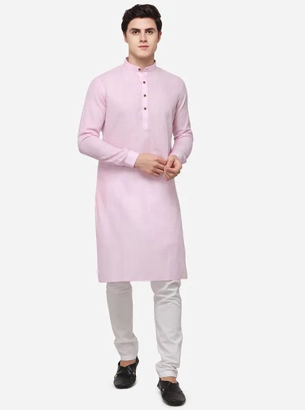 Light Pink Self Textured Regular Fit Modi Kurta | JadeBlue