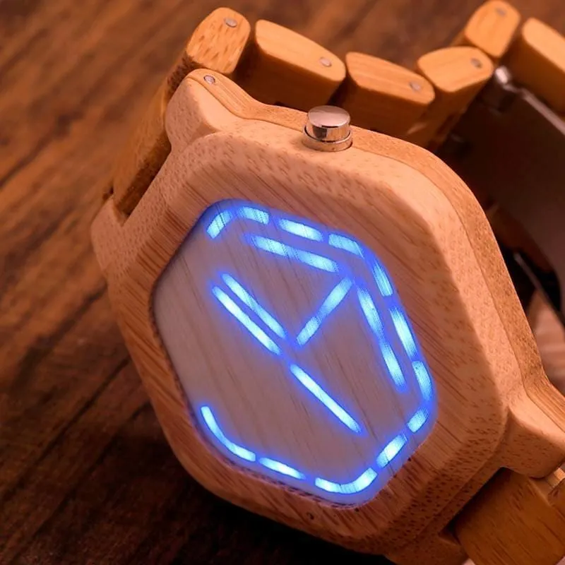 Luminous LED Display Bamboo Wood Digital Men's Watches