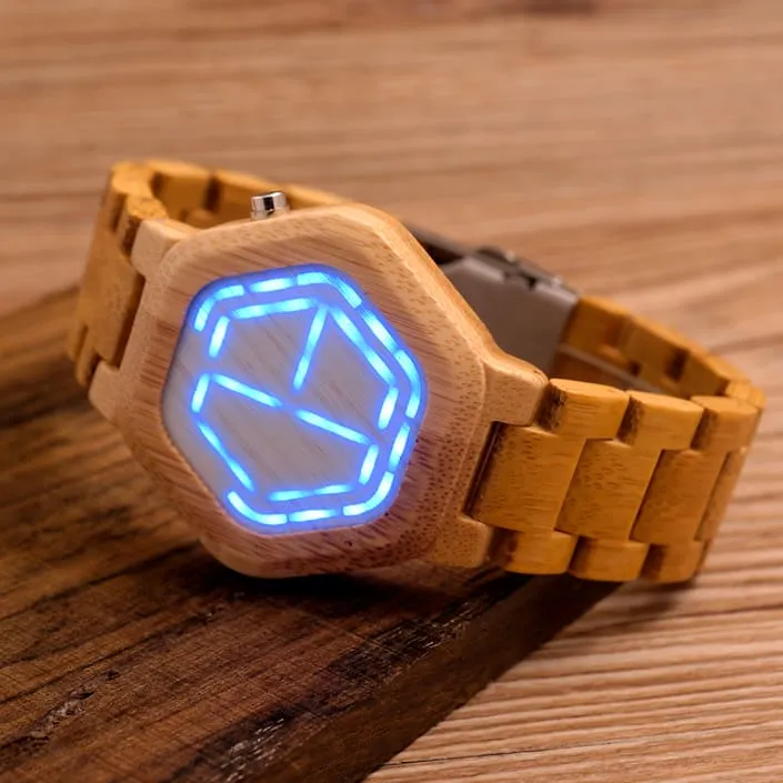 Luminous LED Display Bamboo Wood Digital Men's Watches