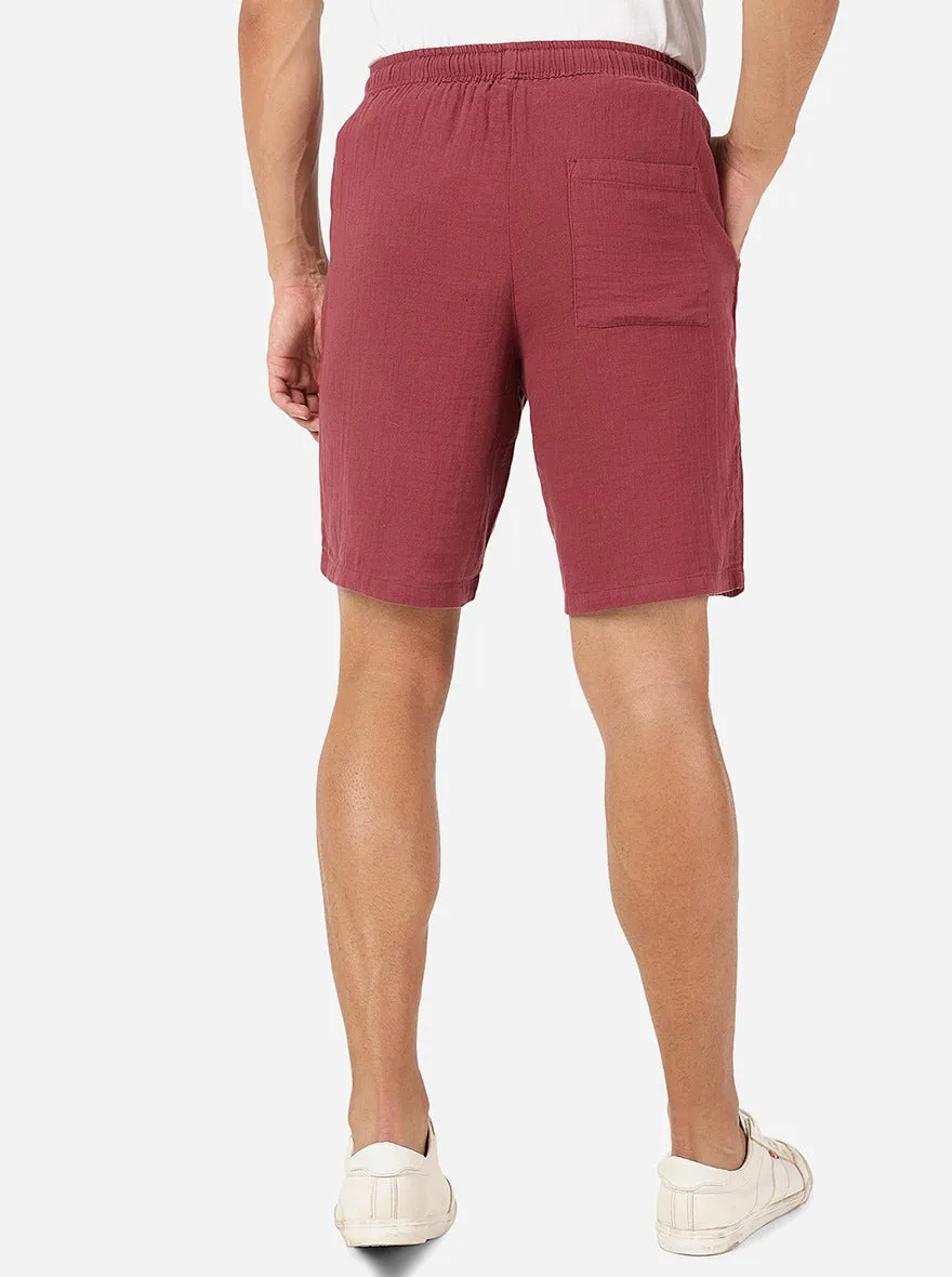 Maroon Solid Slim Fit Shorts | JadeBlue