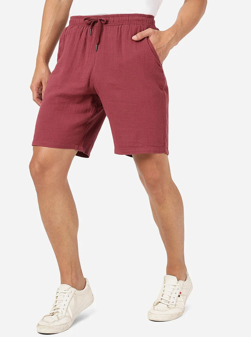 Maroon Solid Slim Fit Shorts | JadeBlue