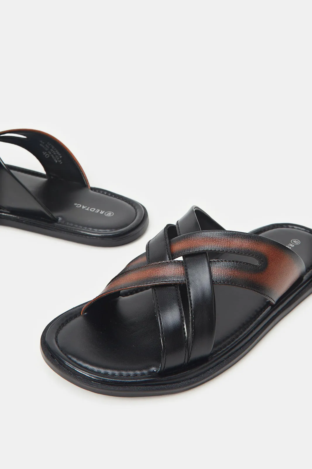 Men Black Criss Cross Slide Sandals