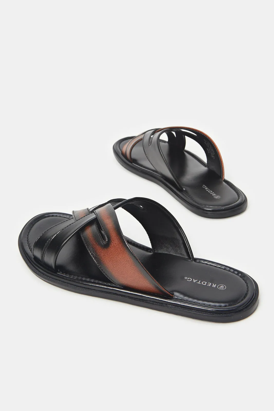 Men Black Criss Cross Slide Sandals