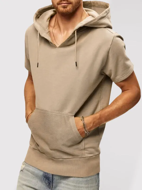 Men's knitted all-match casual hooded short-sleeved T-shirt