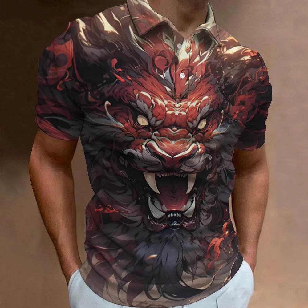 Men's Plus Size Loose-Fit Short Sleeve Floral 3D Polo Shirt