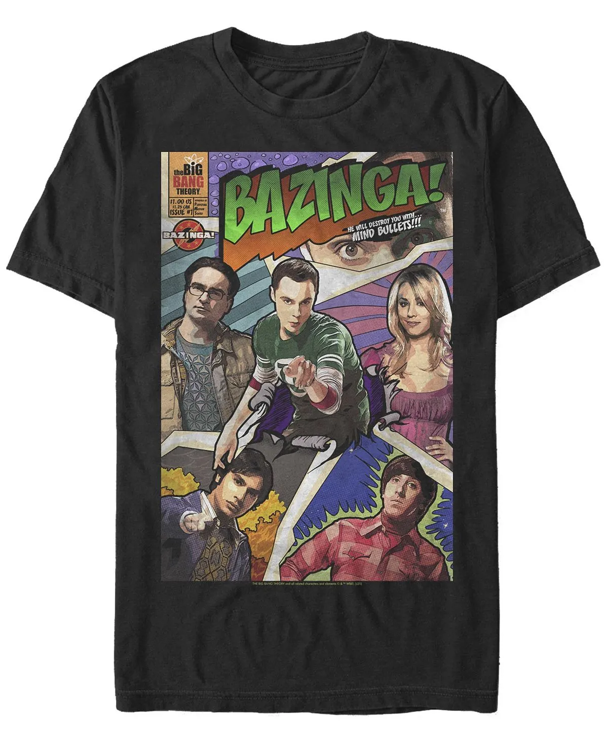 Men's Short Sleeve Comic Book Cover T-Shirt bazinga the big bang theory Fifth Sun black