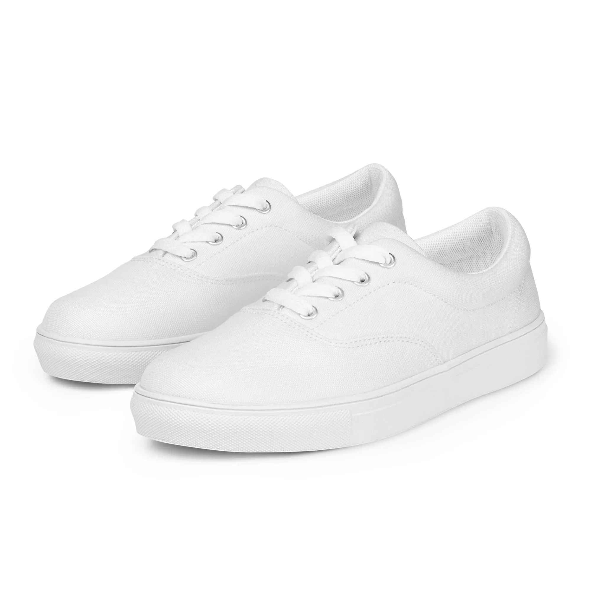 Men's White Low Tops, Solid Bright White Color Best Designer Men’s Lace-up Canvas Shoes (US Size: 5-13)