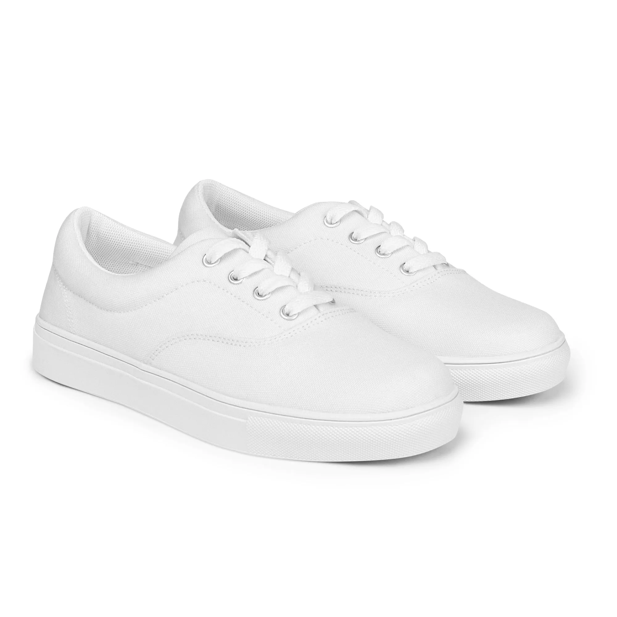 Men's White Low Tops, Solid Bright White Color Best Designer Men’s Lace-up Canvas Shoes (US Size: 5-13)