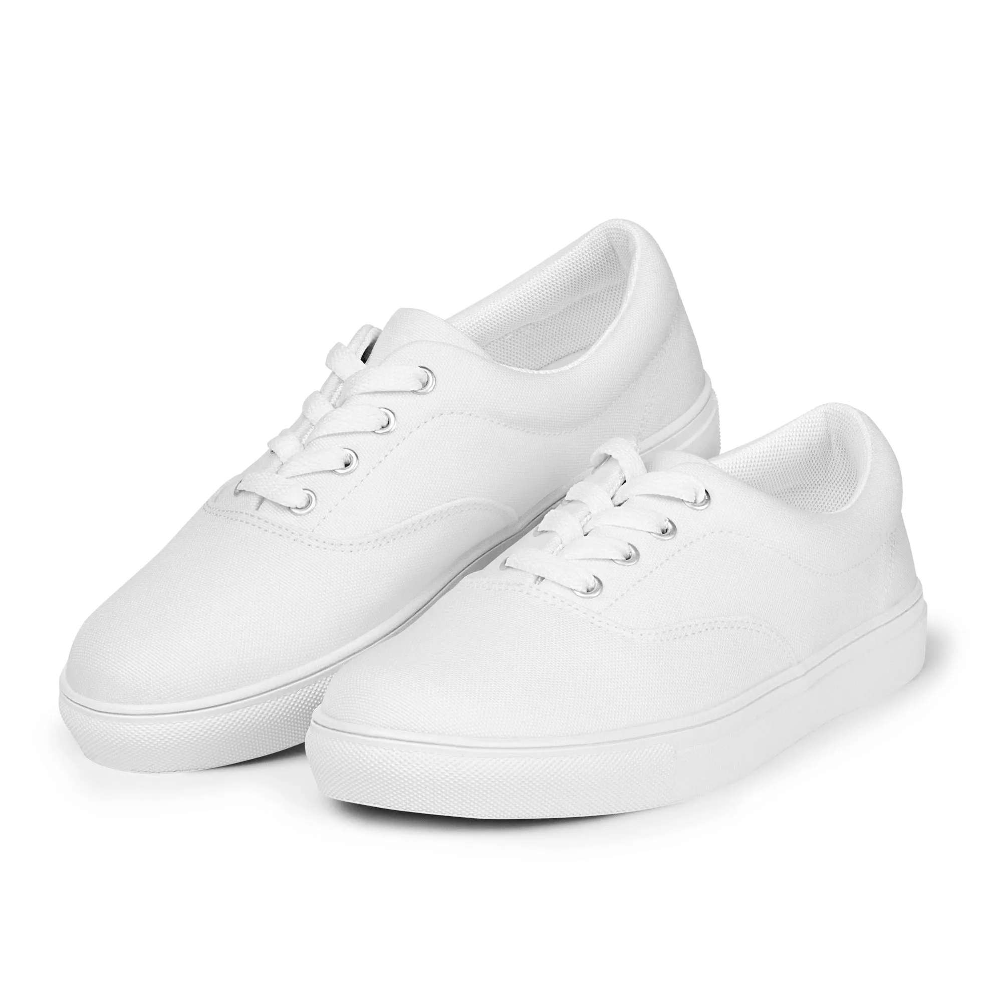 Men's White Low Tops, Solid Bright White Color Best Designer Men’s Lace-up Canvas Shoes (US Size: 5-13)