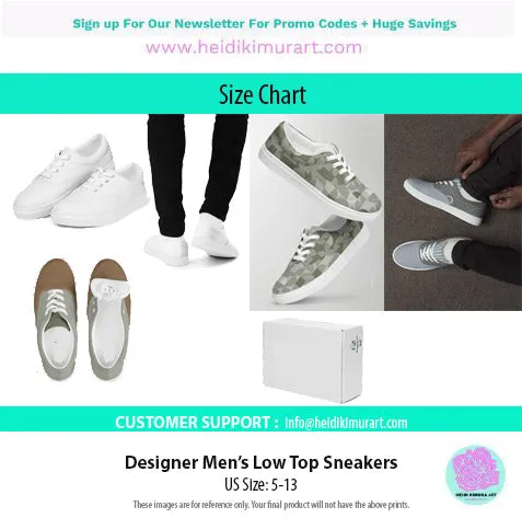 Men's White Low Tops, Solid Bright White Color Best Designer Men’s Lace-up Canvas Shoes (US Size: 5-13)