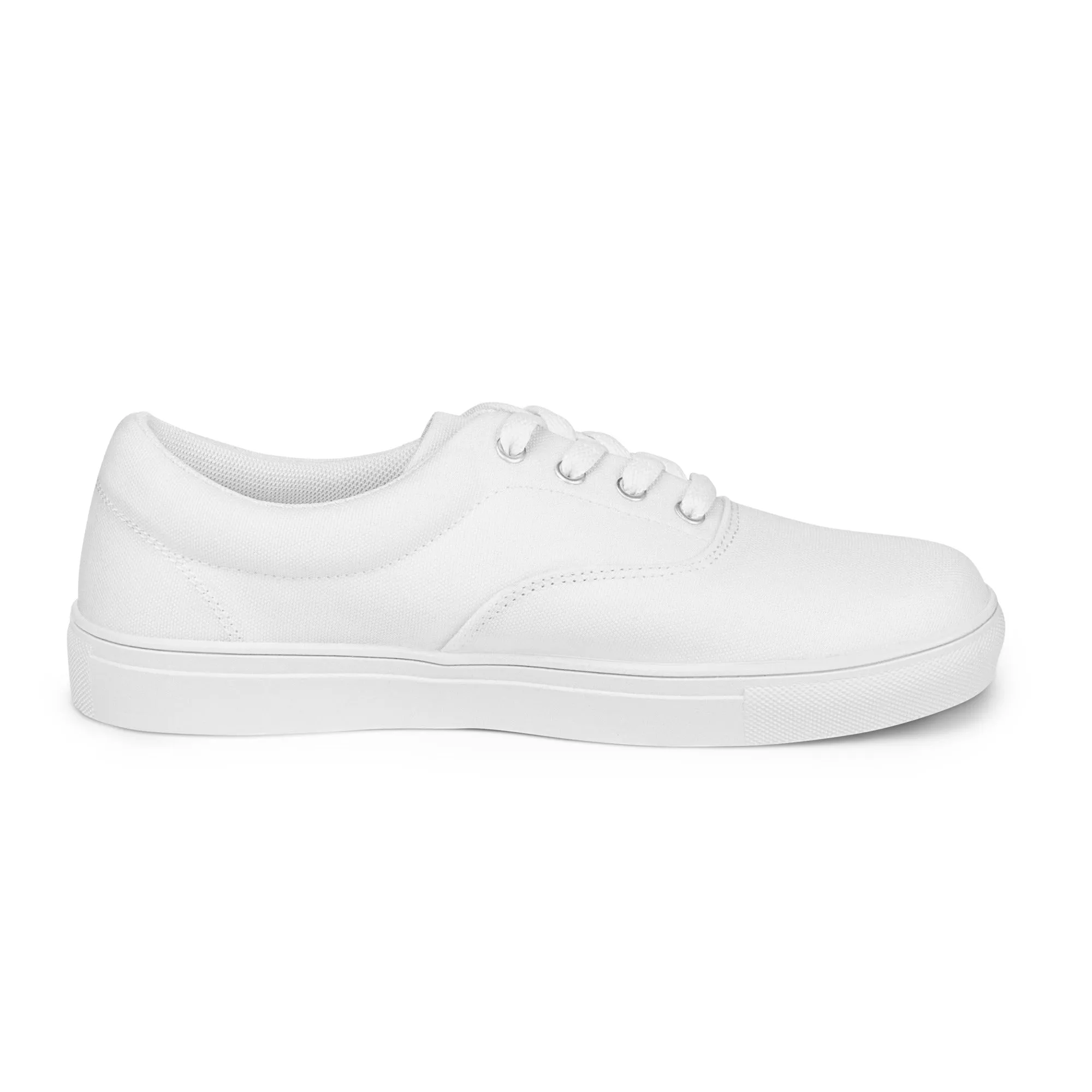 Men's White Low Tops, Solid Bright White Color Best Designer Men’s Lace-up Canvas Shoes (US Size: 5-13)