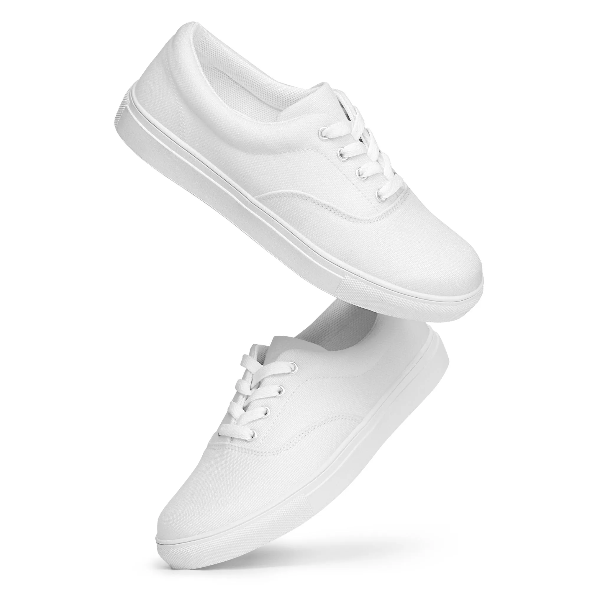 Men's White Low Tops, Solid Bright White Color Best Designer Men’s Lace-up Canvas Shoes (US Size: 5-13)