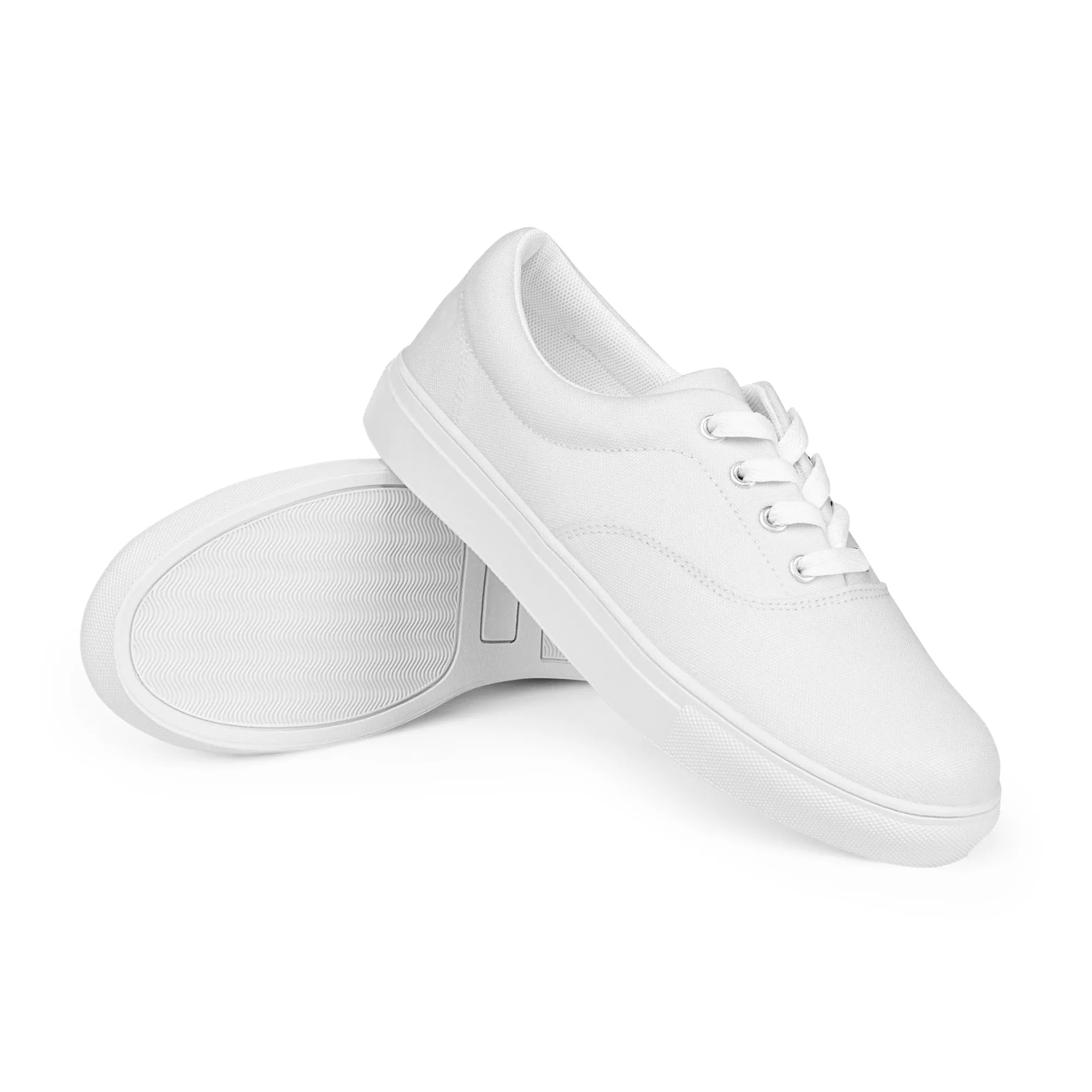 Men's White Low Tops, Solid Bright White Color Best Designer Men’s Lace-up Canvas Shoes (US Size: 5-13)