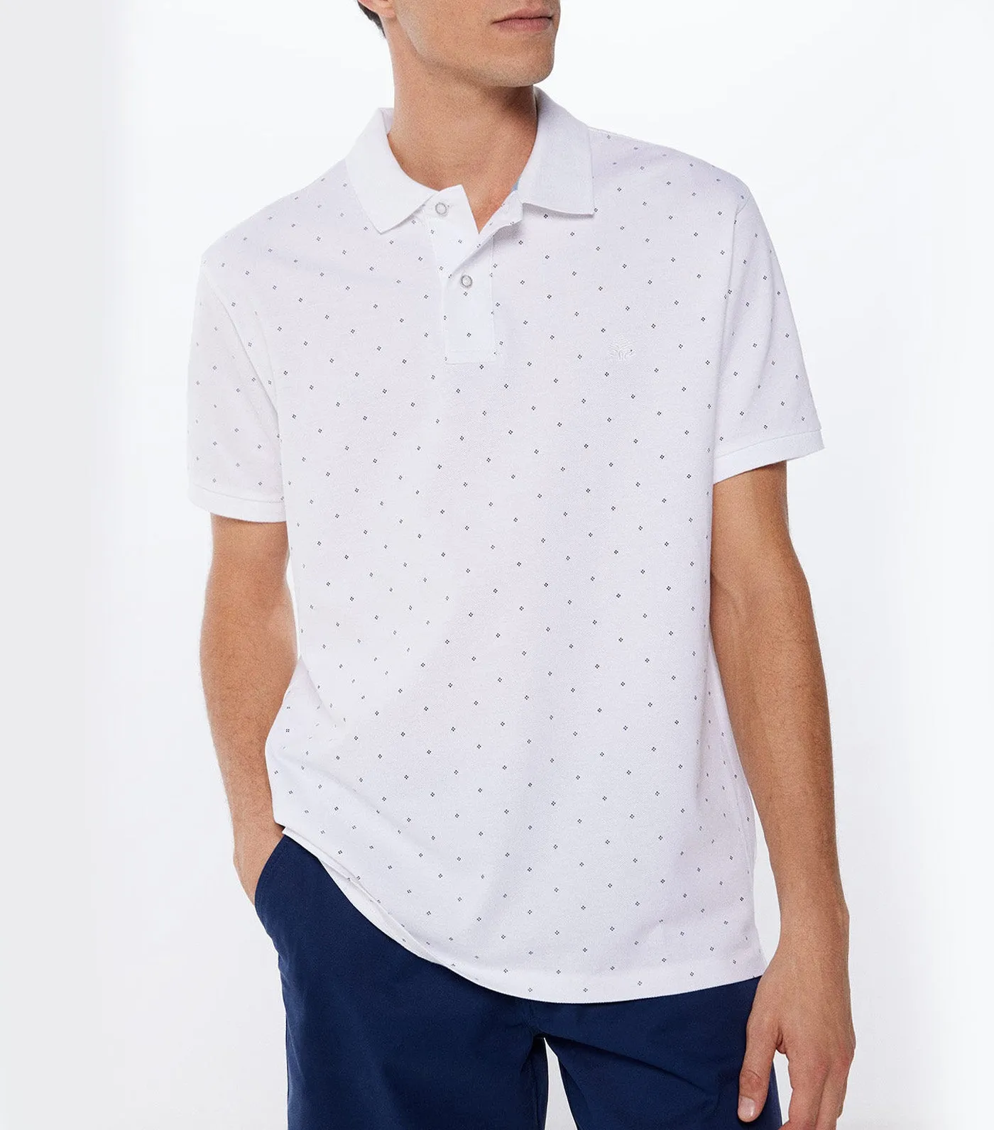 Micro-Print Piqué Polo Shirt White