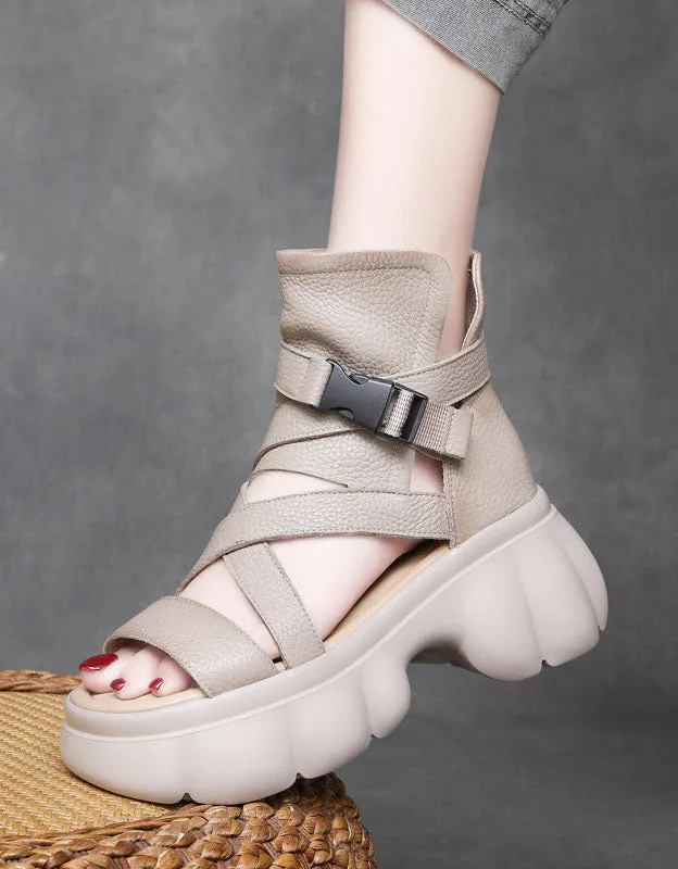 Open Toe Comfortable Leather Straps Platform Sandals