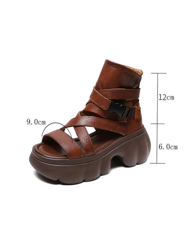 Open Toe Comfortable Leather Straps Platform Sandals