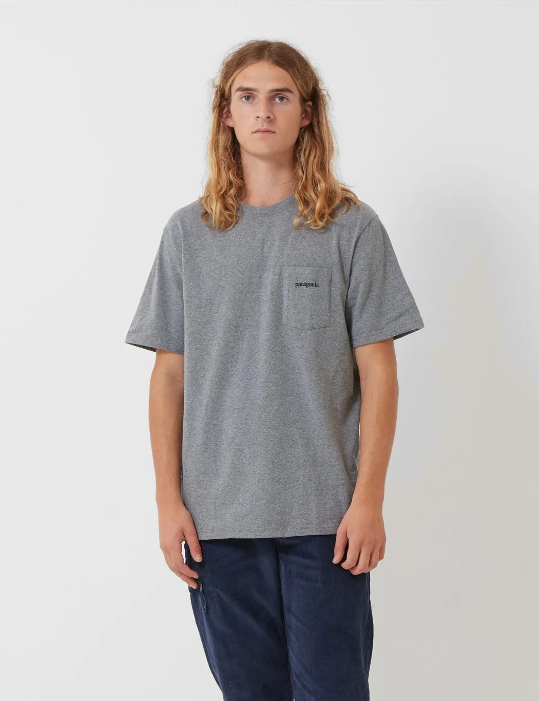 Patagonia Line Ridge Logo Pocket Responsibili-­Tee T­-Shirt - Gravel Heather Grey