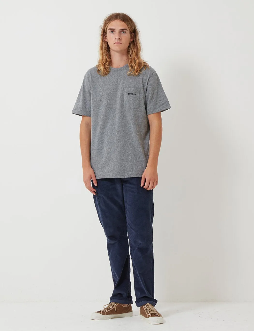 Patagonia Line Ridge Logo Pocket Responsibili-­Tee T­-Shirt - Gravel Heather Grey