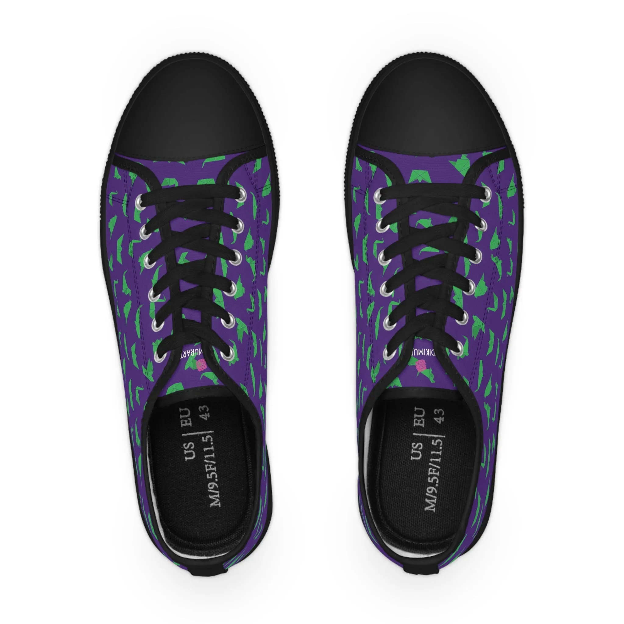 Purple Crane Print Men's Sneakers, Green and Purple Japanese Crane Print Men's Low Top Sneaker Shoes (US Size: 5-14)