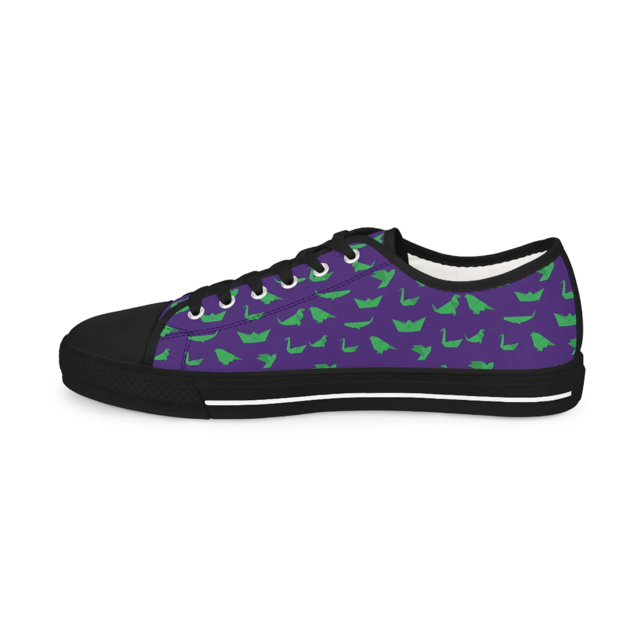 Purple Crane Print Men's Sneakers, Green and Purple Japanese Crane Print Men's Low Top Sneaker Shoes (US Size: 5-14)