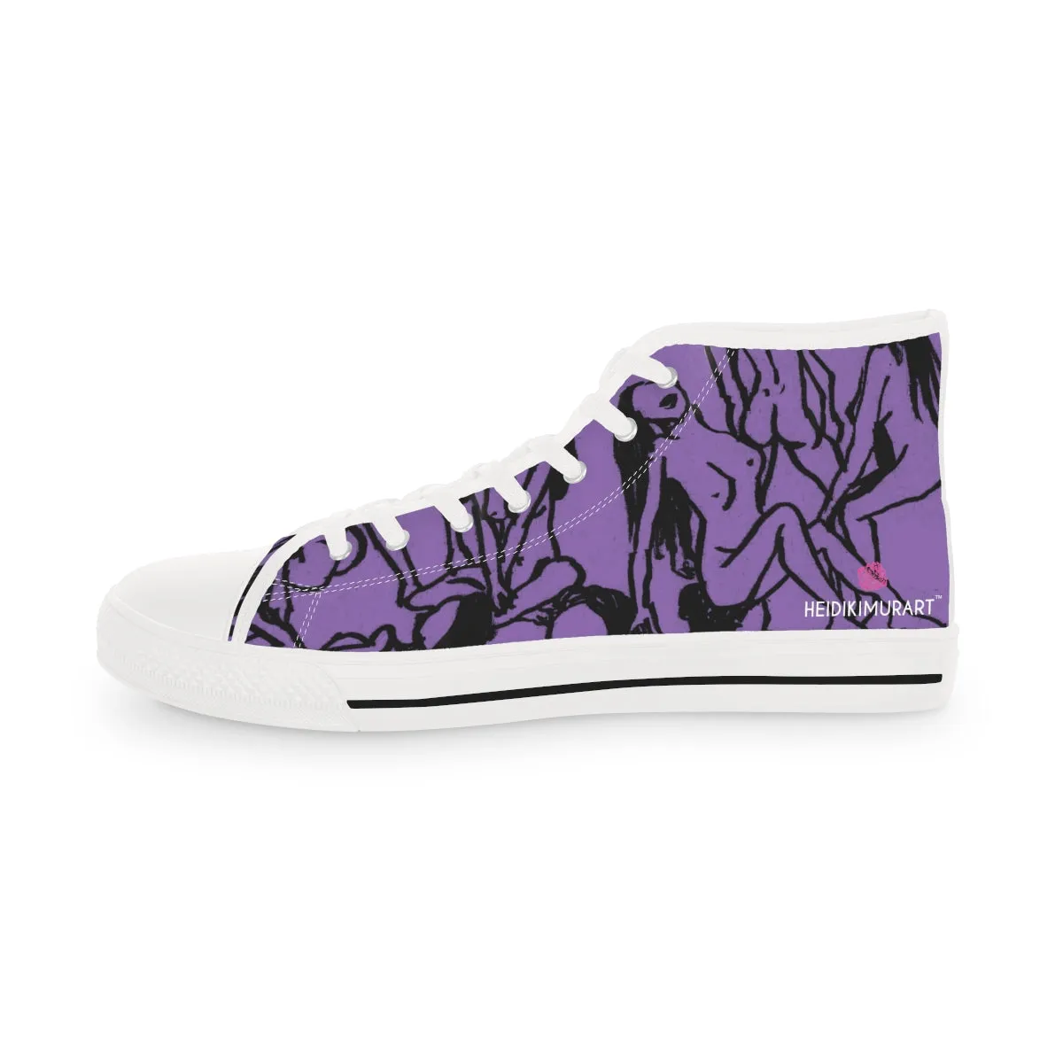 Purple Nude Art Men's High Tops, Unique Footwear, Modern Minimalist Best Men's High Top Sneakers Running Shoes