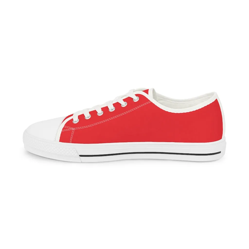 Red Color Men's Low Top Sneakers, Modern Must Have Essential Solid Color Tennis Shoes For Men