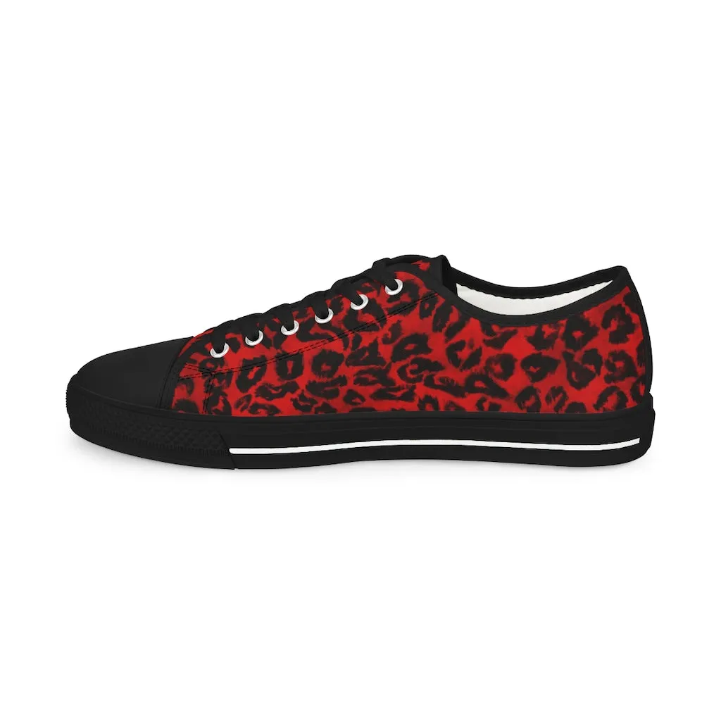 Red Leopard Print Men's Sneakers, Leopard Animal Print Best Men's Low Top Sneakers Running Shoes