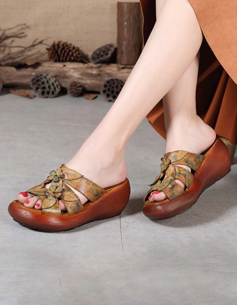 Summer Flowers Comfortable Retro Wedge Slippers