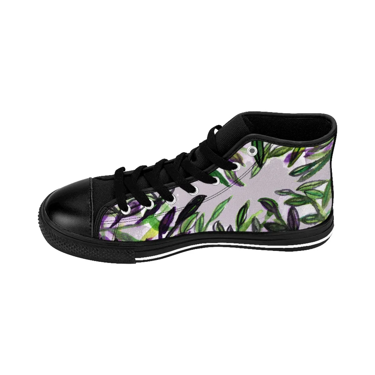 Tropical Men's High Tops, Light Gray Green Tropical Leaf Print High-top Sneakers Tennis Shoes