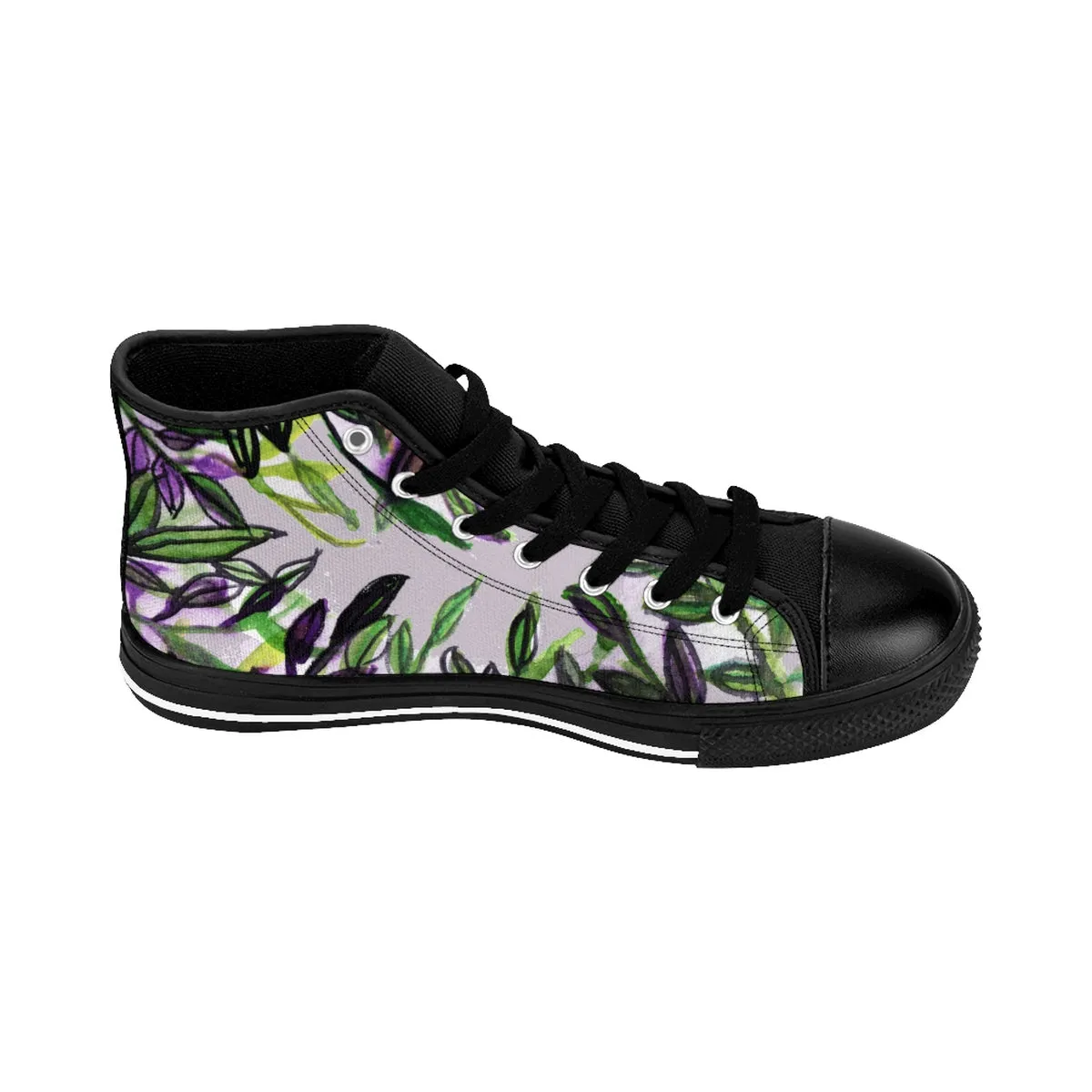 Tropical Men's High Tops, Light Gray Green Tropical Leaf Print High-top Sneakers Tennis Shoes